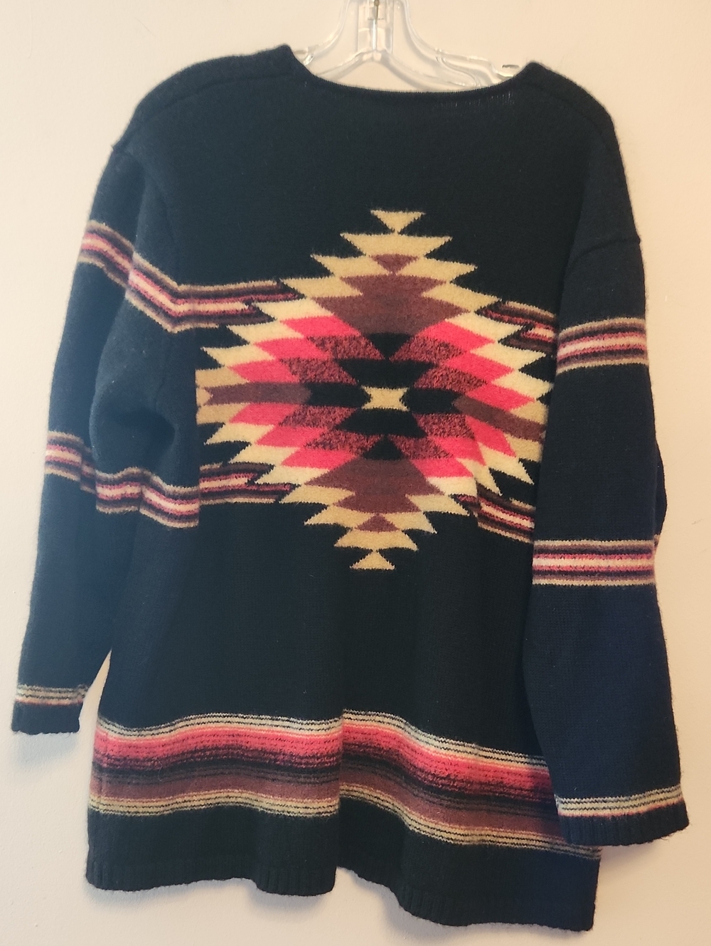 Vtg Susan Bristol Black Wool Southwester Aztec V-neck Long Sleeve Plus Size 3W